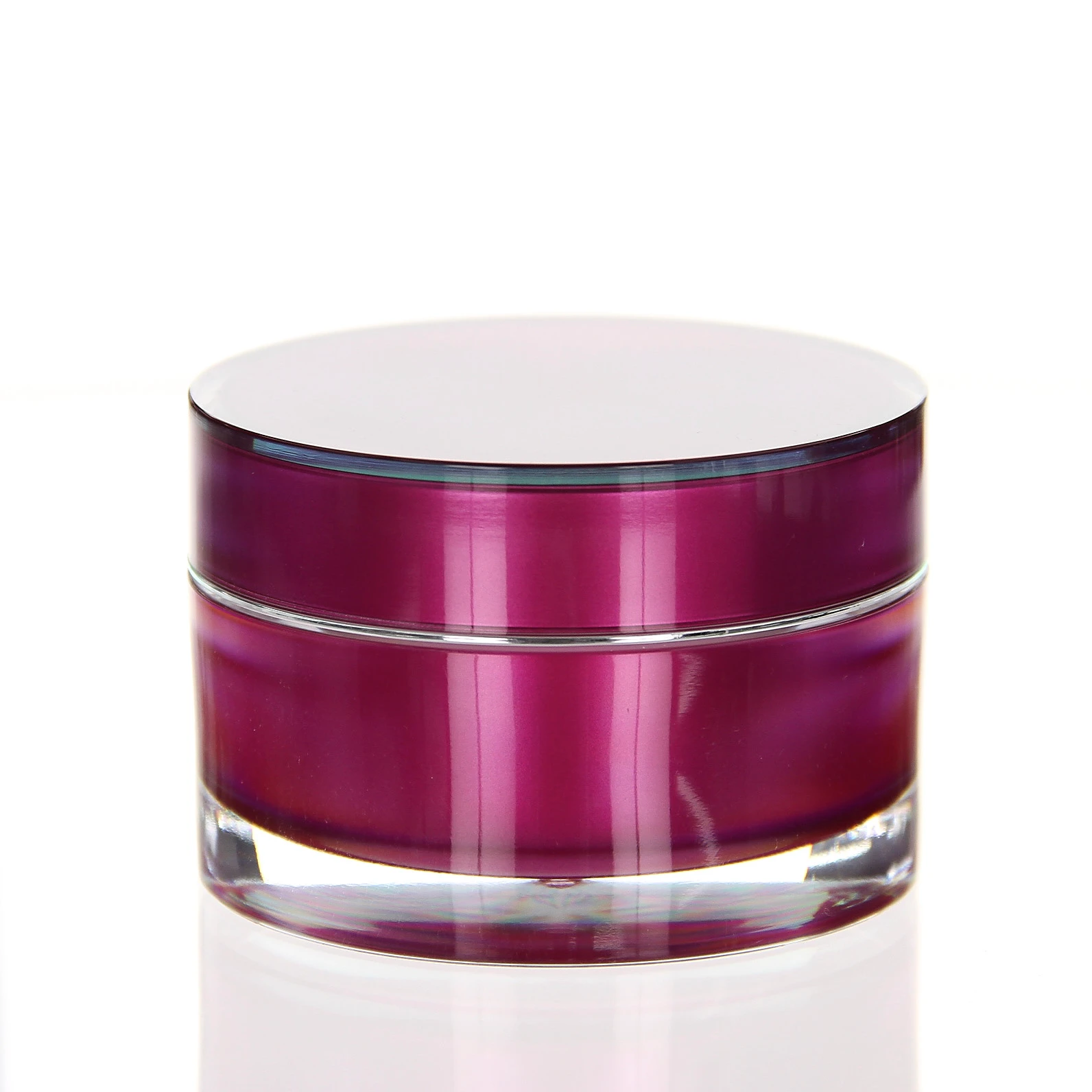 50ml pink acrylic jar for creams and premium cosmetic lines Closed 50ml acrylic jar in vibrant pink with clear outer wall on light background