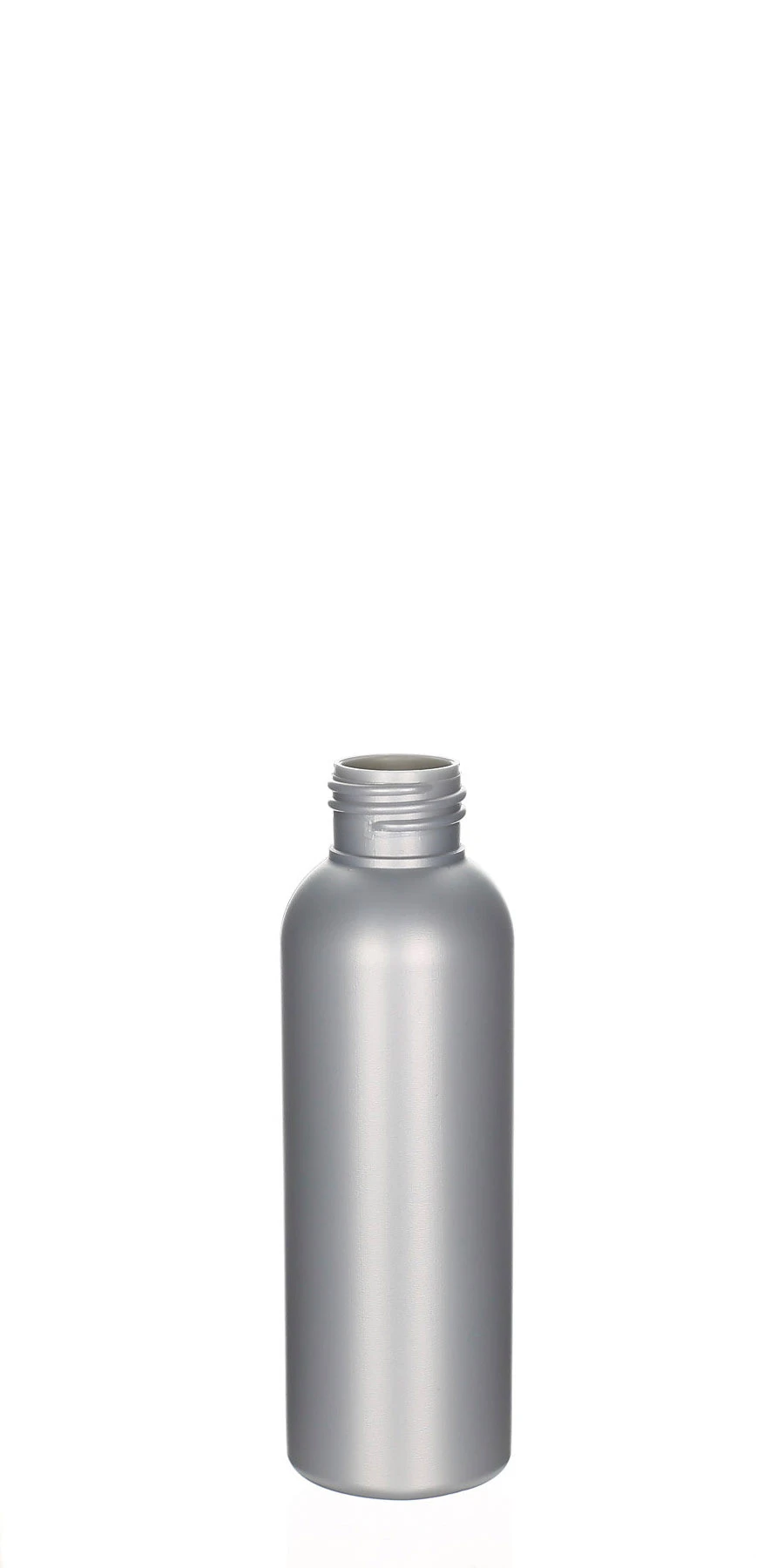 Belle 100 ml HDPE Flasche silber matt mit 24/410 Gewinde 100 ml Belle Flasche aus HDPE in Silber matt, 24/410 Gewinde, elegante Kosmetikverpackung für Premium-Pflegeprodukte