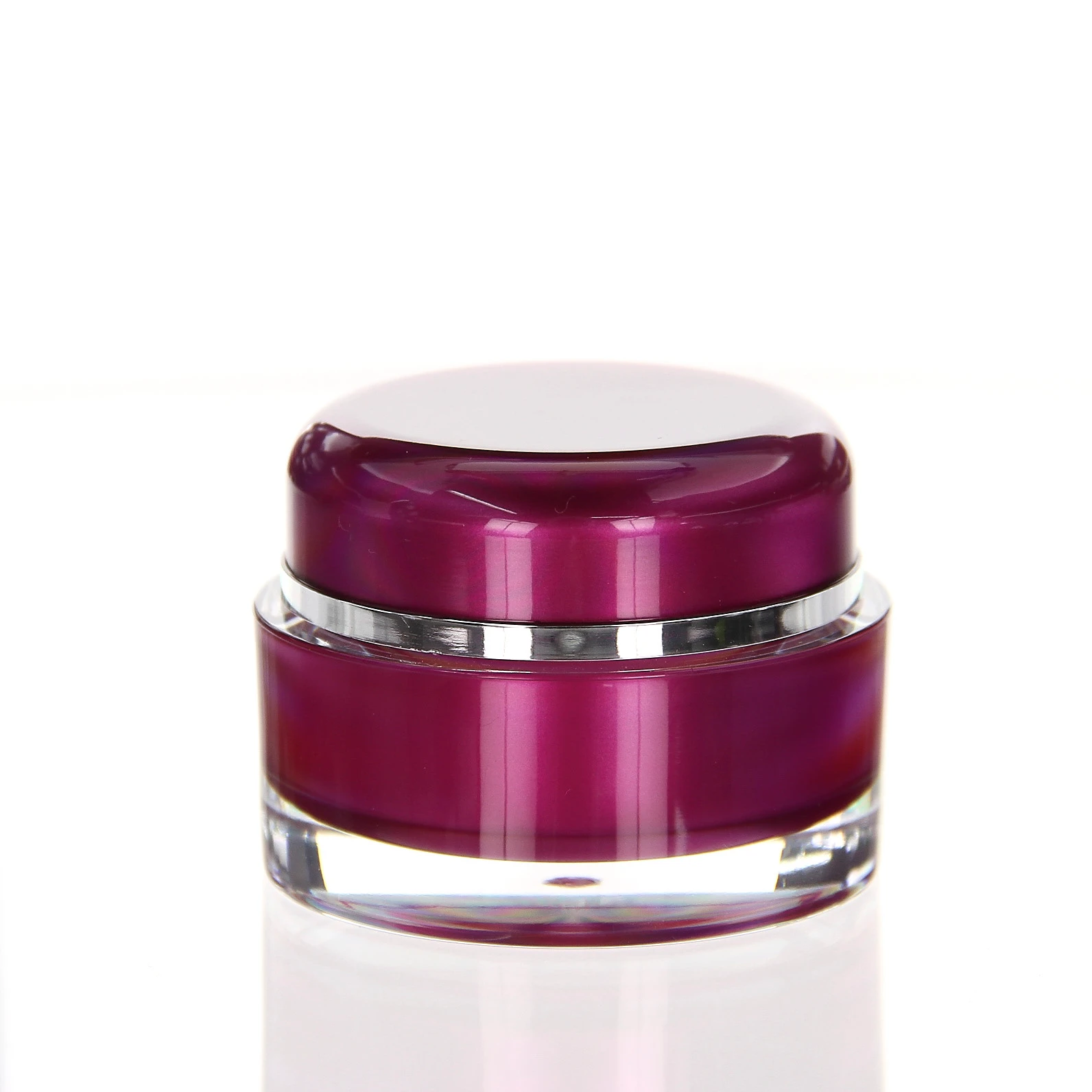 Glossy 30ml acrylic jar in vibrant pink with silver ring on white background
