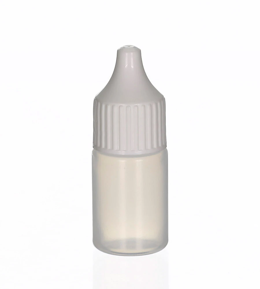 Theo 8 ml dropper bottle made of natural plastic with white screw cap on white background