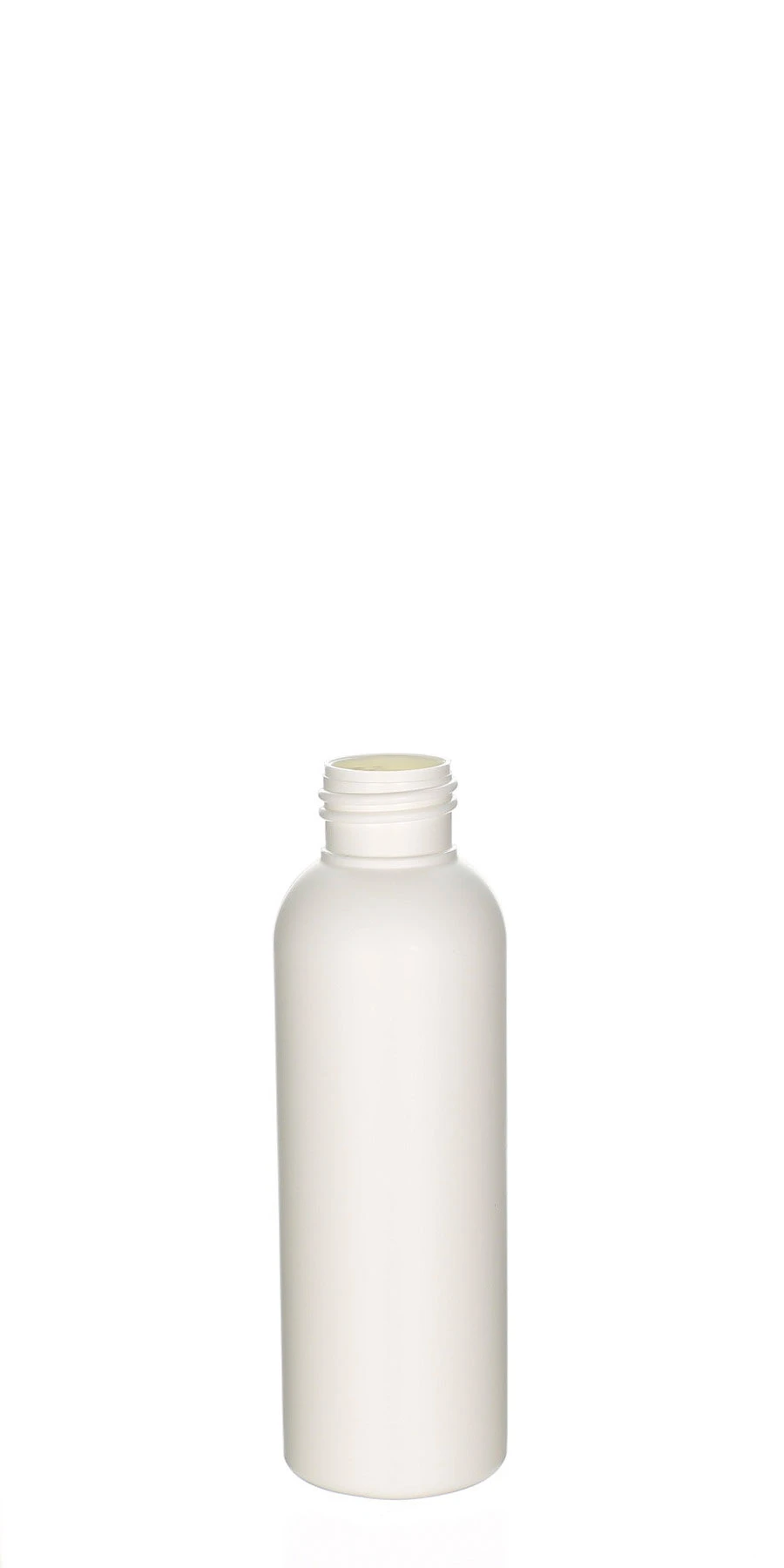 Belle 100 ml HDPE Flasche weiß matt mit 24/410 Gewinde 100 ml Belle Flasche aus HDPE in Weiß matt, 24/410 Gewinde, moderne Kosmetikverpackung für Pflege- und Körperprodukte