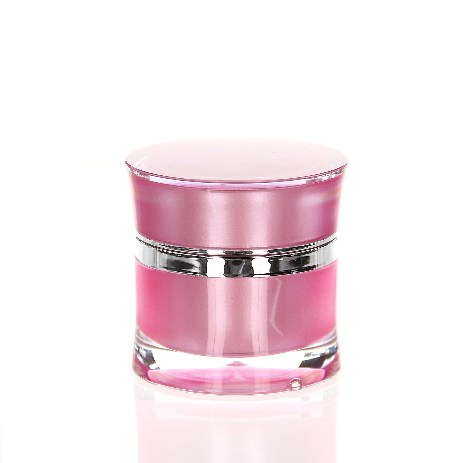 Geschlossene 15ml Acryldose Ocean in glänzendem Rosa 223U mit silbernem Ring auf hellem Untergrund