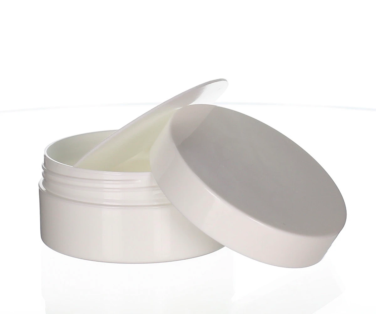 Open 100 ml PP cosmetic jar Anubis white/white with glossy surface and insert disc, perfect for creams and balms