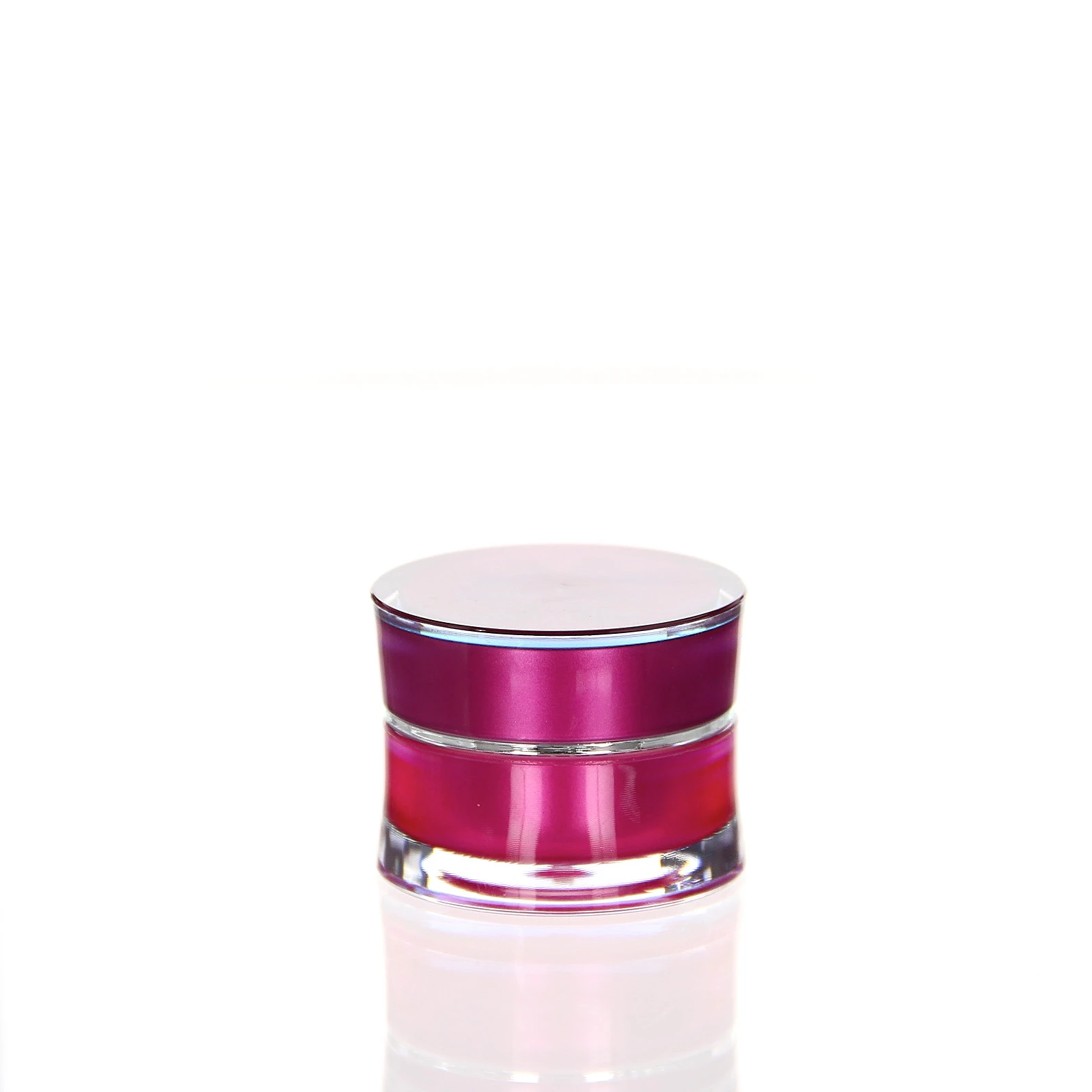 Closed 5ml Ocean acrylic jar in glossy pink with transparent base on white background