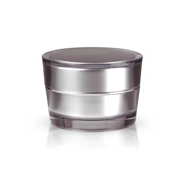 Silver 30ml cream jar with glossy finish and double-walled design on white background