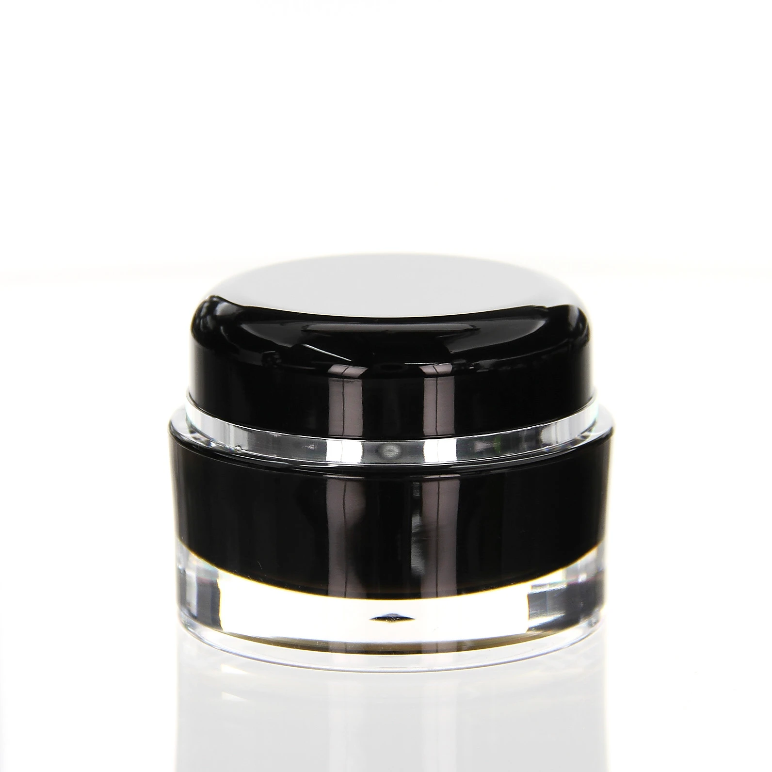 30ml black acrylic jar with glossy finish and transparent acrylic base