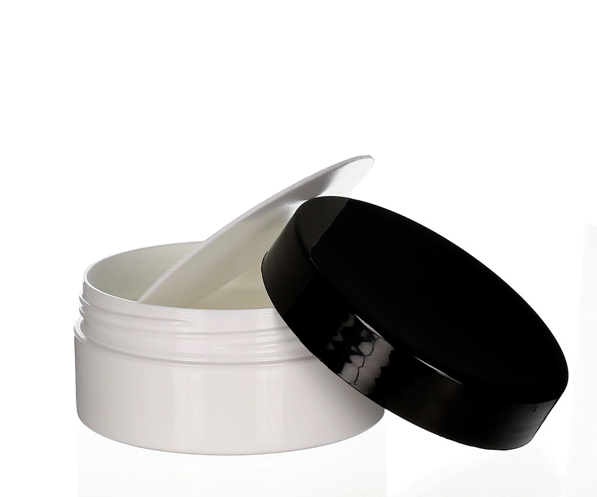 Open 100 ml PP cosmetic jar Anubis white/black with glossy surface and insert disc, perfect for creams and balms