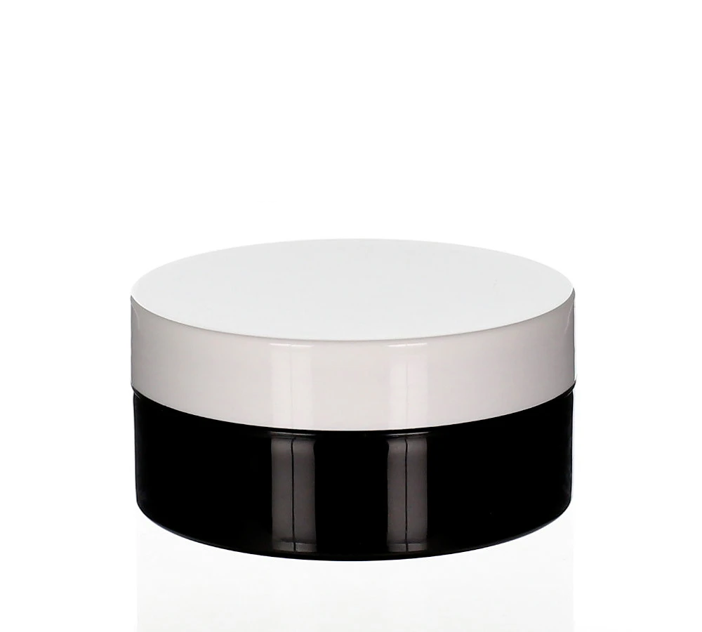100 ml PP cosmetic jar Anubis in black with glossy white screw cap – perfect for creams, scrubs, masks & balms
