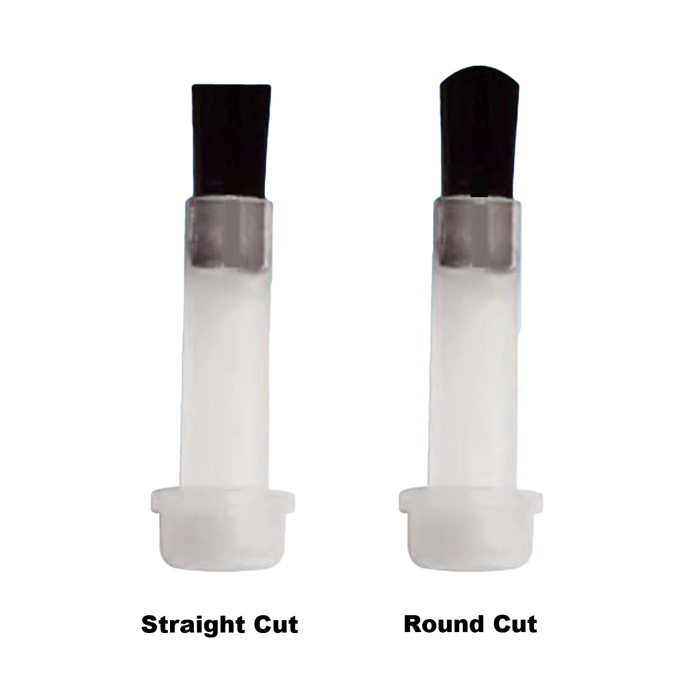 Two nail polish brushes with flat and rounded bristle cuts compared