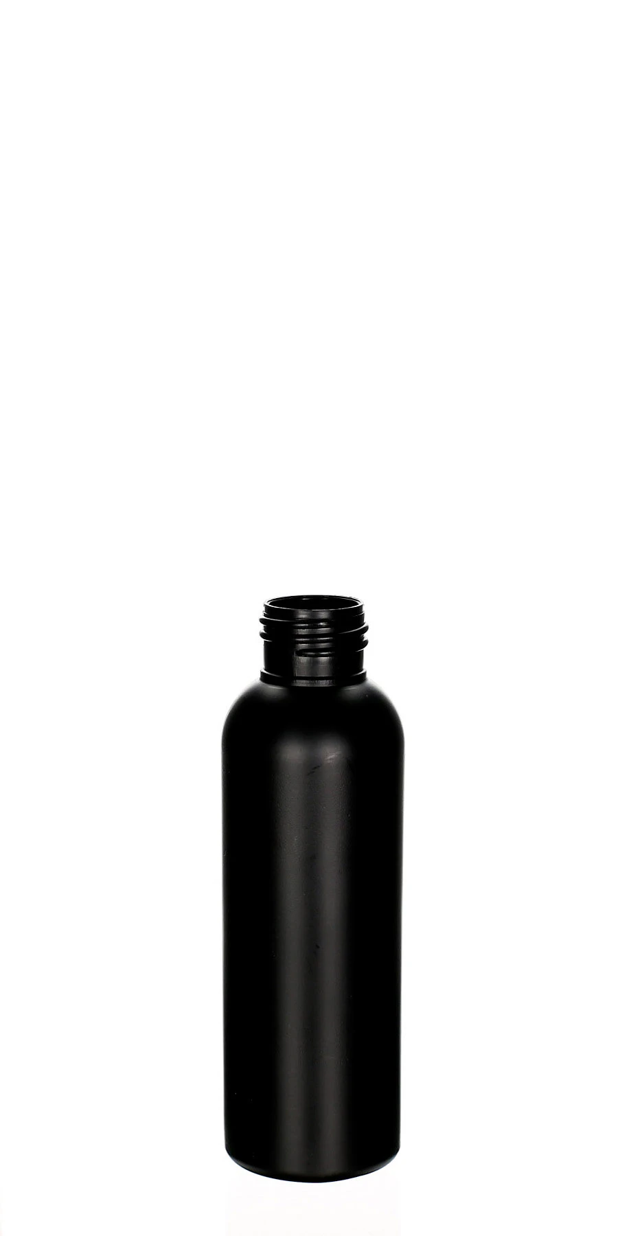 Belle 100 ml HDPE Flasche schwarz matt mit 24/410 Gewinde 100 ml Belle Flasche aus HDPE in Schwarz matt, 24/410 Gewinde, edle Kosmetikverpackung für Premium-Pflegeprodukte