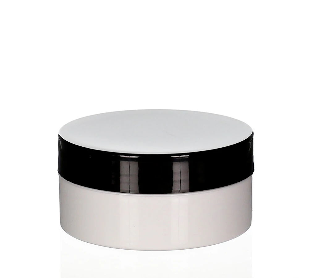 100 ml PP cosmetic jar Anubis in white with glossy black screw cap – perfect for creams, masks, balms & skincare products