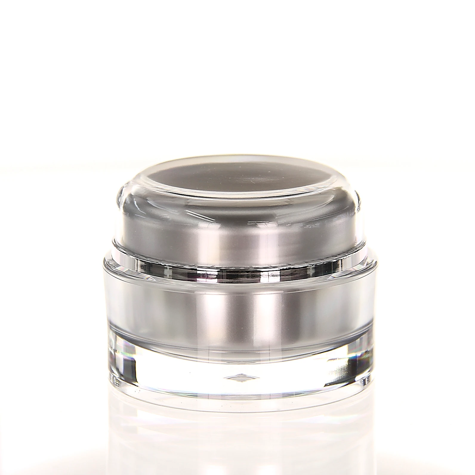 30ml silver acrylic jar with glossy surface and clear outer shell