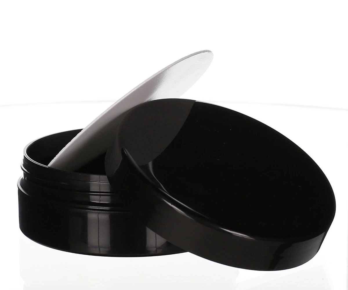 150 ml PP cosmetic jar Anubis black/black glossy, open with sealing disc, perfect for creams, butters & scrubs