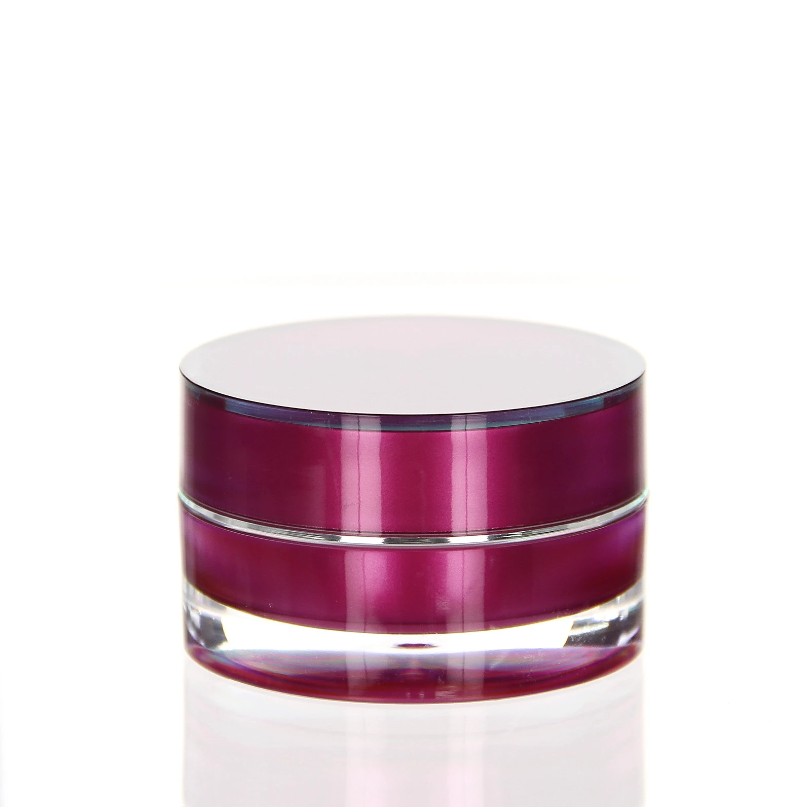 Closed 15ml acrylic jar in vibrant pink with glossy finish on white background
